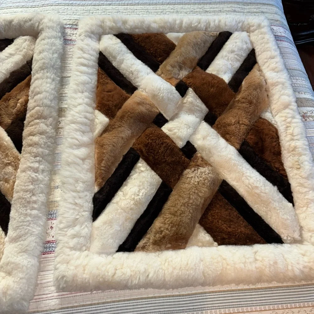 Luxurious 100% Alpaca Fur Accent Pillow Cases - Cream and Brown